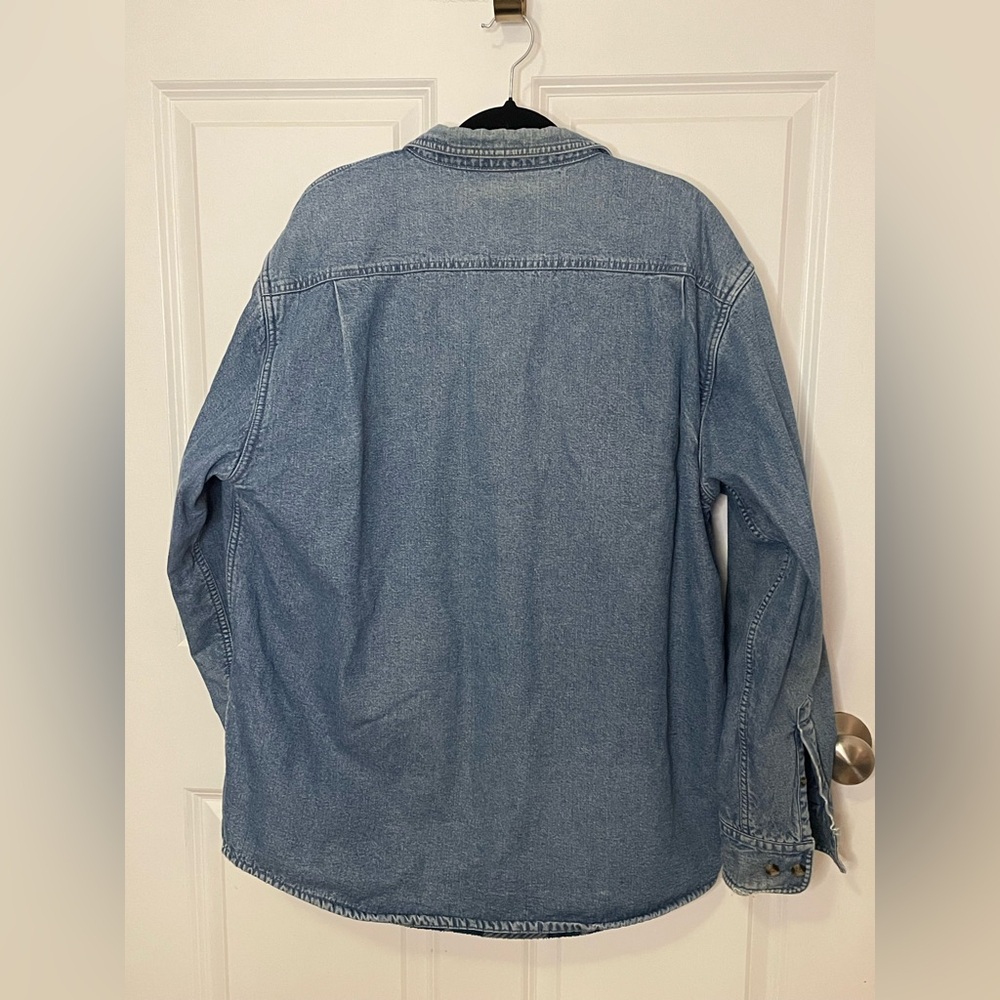 Cabela’s Denim Chore Coat Shirt Jacket Plaid Sherpa Lined Workwear Men’s L - Picture 4 of 13